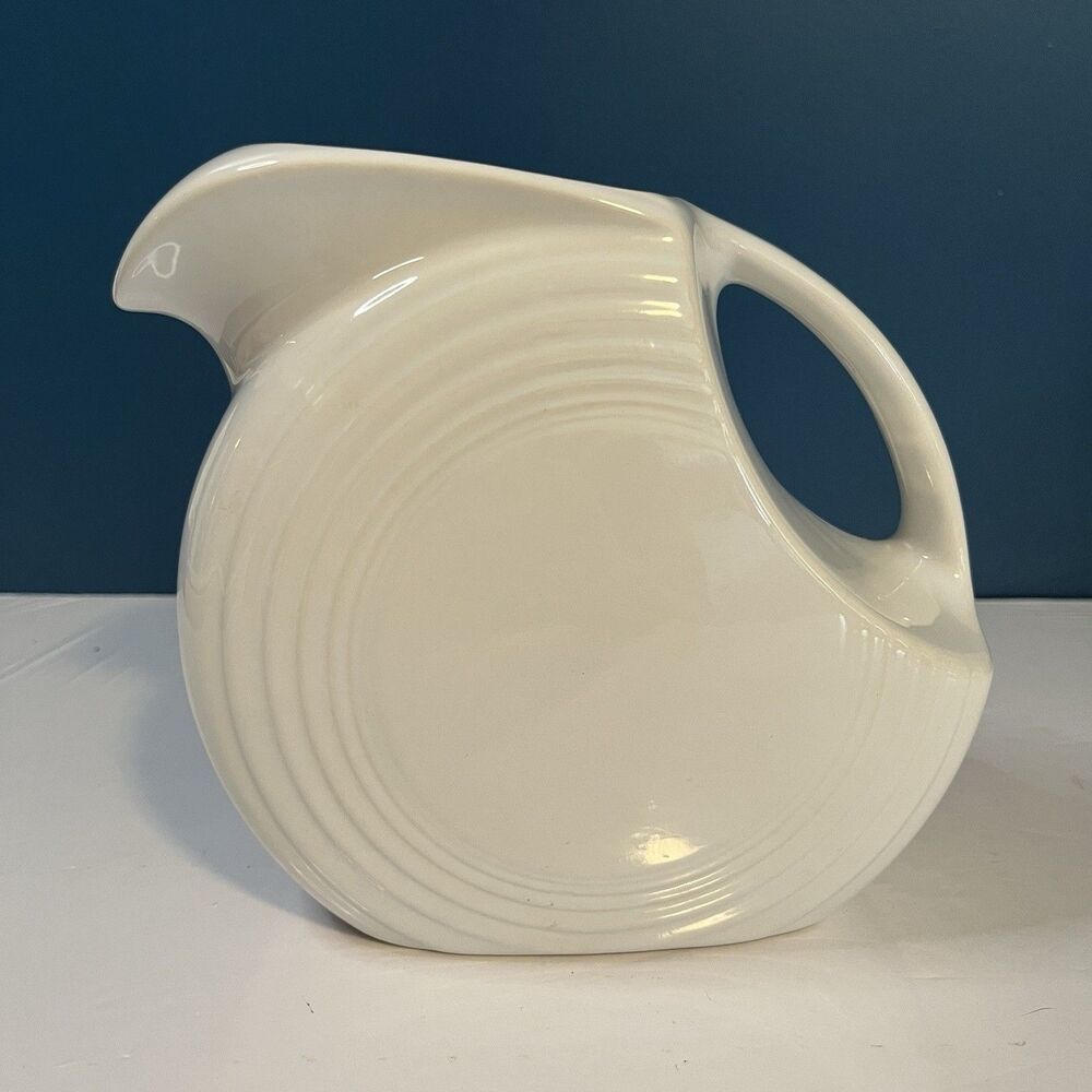 Vintage Fiestaware Disc Pitcher White Art Deco Fiesta HLC USA Reg Sz 7”